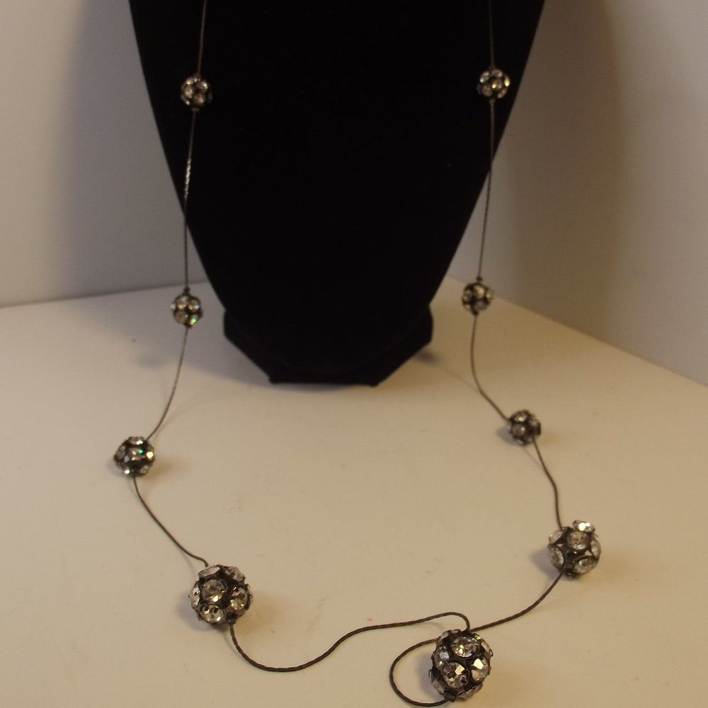Long Strand Necklace of Disco Ball Rhinestone Beads on Chain